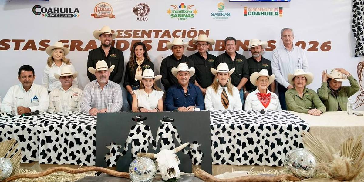 Autoridades municipales, estatales y el Comité Organizador de Feriexpo Sabinas 2026 revelaron los detalles de la cartelera artística y el programa para las festividades de septiembre. FOTO: CORTESÍA