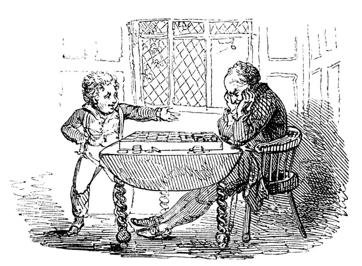 $!Grabado de un hombre y un niño jugando un juego de azar. Imagen publicada en The Boy’s Own Book. Londres, 1846. Creative Commons.