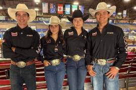 Pablo Múzquiz (Coahuila), Victoria Pineda (Tamaulipas), Sandy Villarreal (Nuevo León) e Israel Pérez (Coahuila) se encuentran en la competencia National Junior High Finals Rodeo, en Oklahoma.