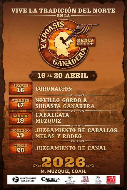$!Invitan a Expoasis 2026 en Múzquiz: habrá concurso de Novillo Gordo, subasta de ganado, cabalgata y rodeo