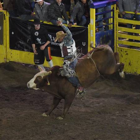 El jinete de San Juan de la Vaquería, Luis Porto, logró una monta de 87 puntos para ser campeón del Rodeo de las Estrellas 2026. FOTOS: OMAR SAUCEDO